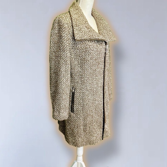 Calvin Klein Women’s Brown Tweed Wool Blend Asymmetrical ‘Walker’ Coat Size L - Picture 6 of 16
